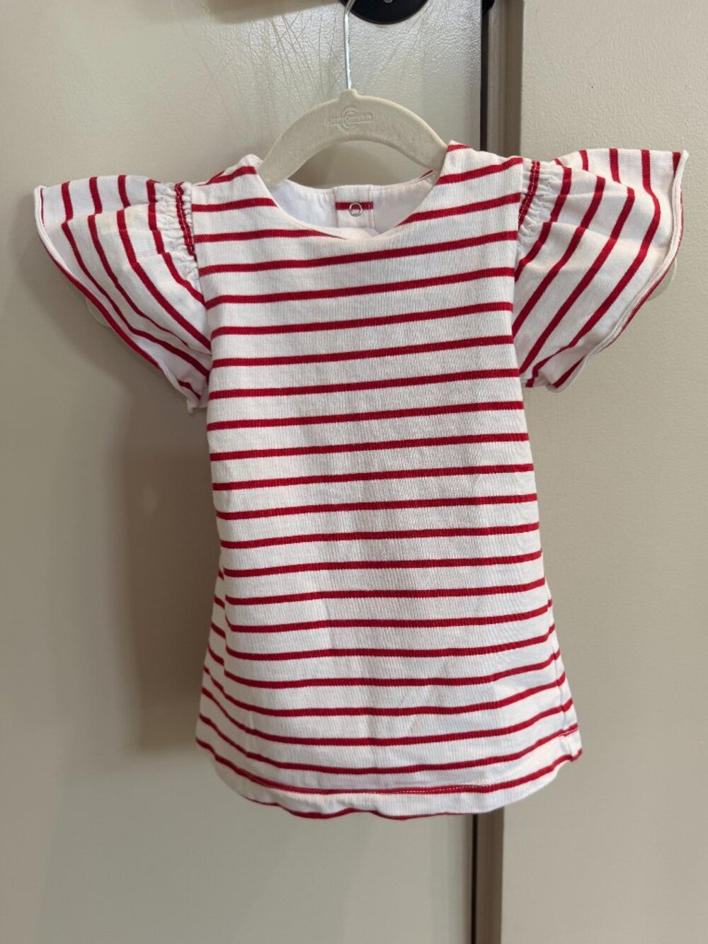 Jacadi Paris Red & White Striped Flutter Sleeve Dress | 18M